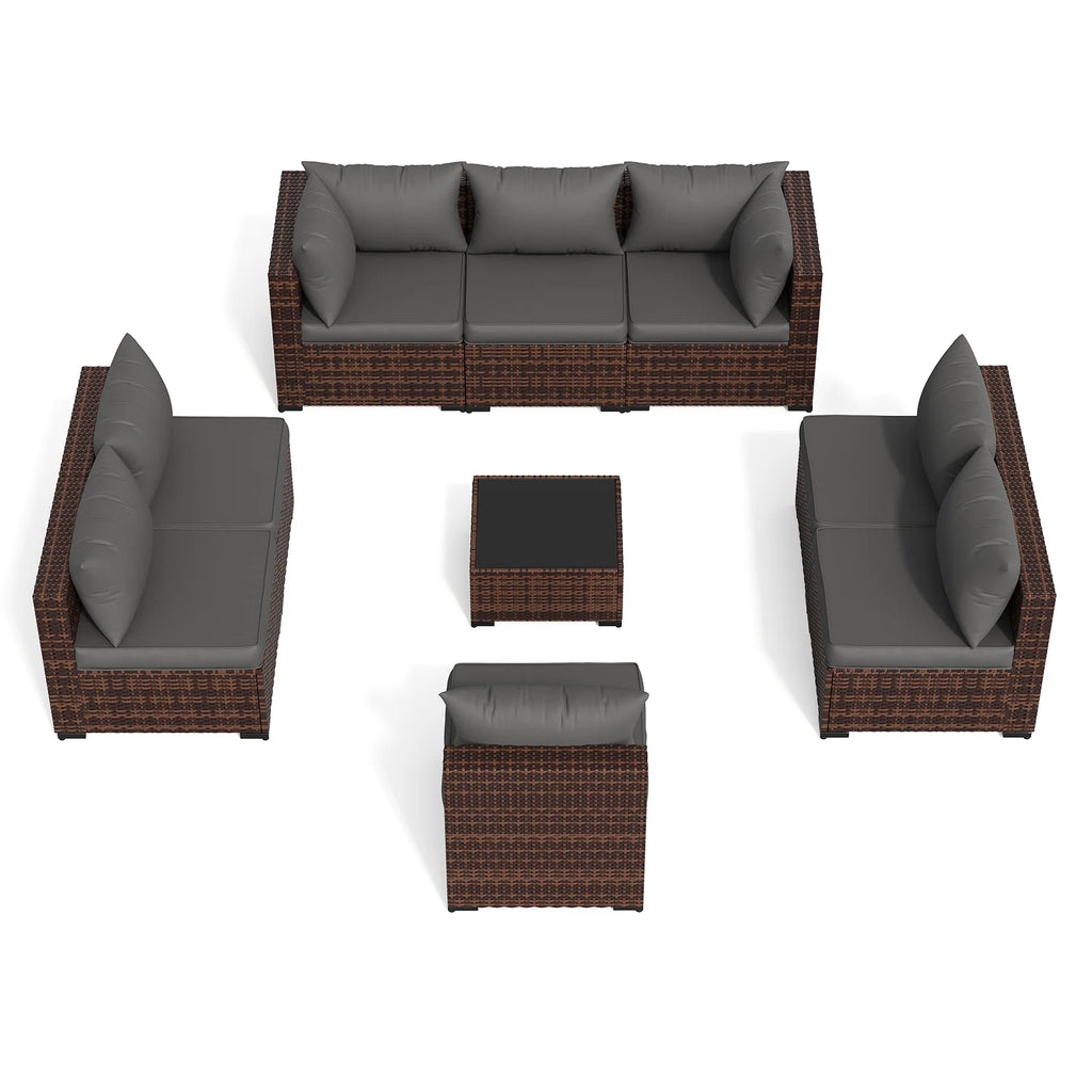 Patio Furniture Set, Outdoor Patio Furniture Wicker Furniture Couch Set, 9 Pieces Outdoor Sectional Sofa, Patio Furniture Set, Outdoor Patio Set for Porch Furniture (Grey)