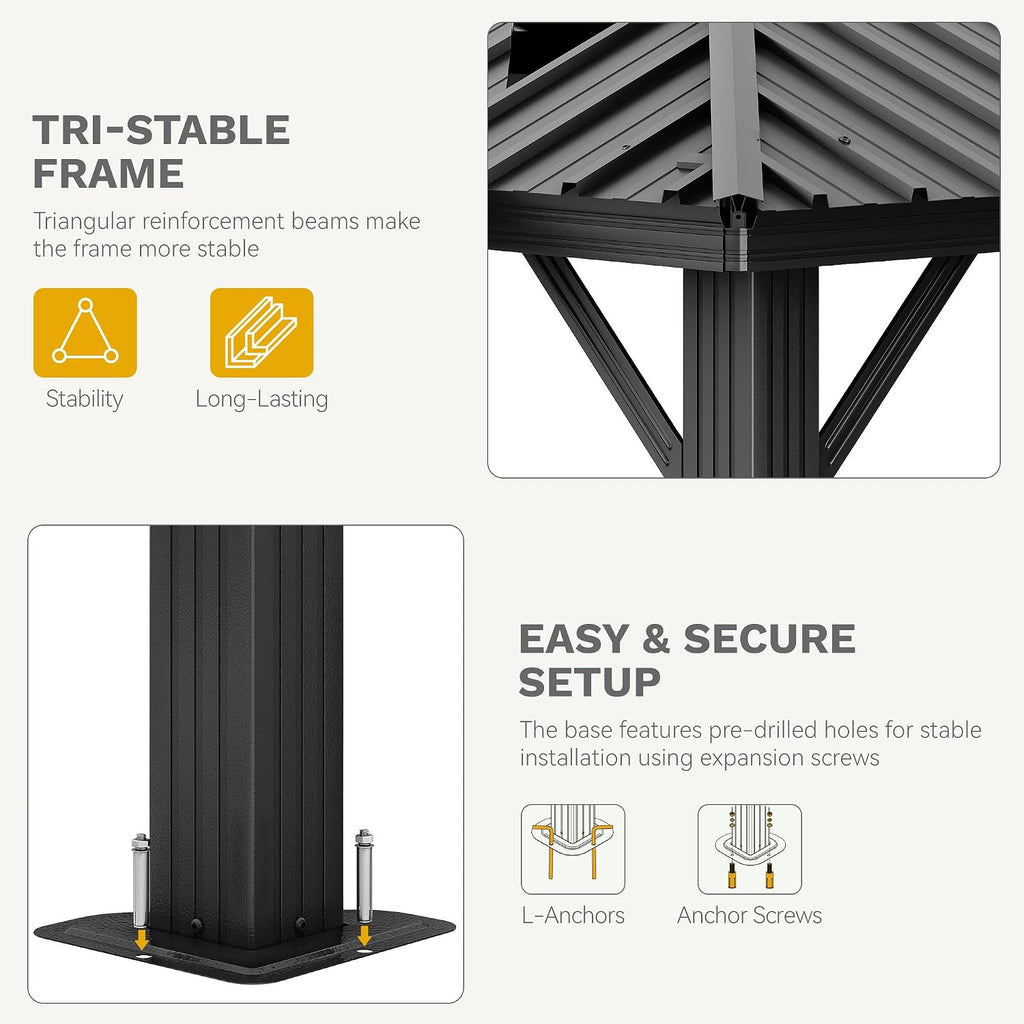 10X12Ft Hardtop Gazebo Double Roof with Nettings and Curtains