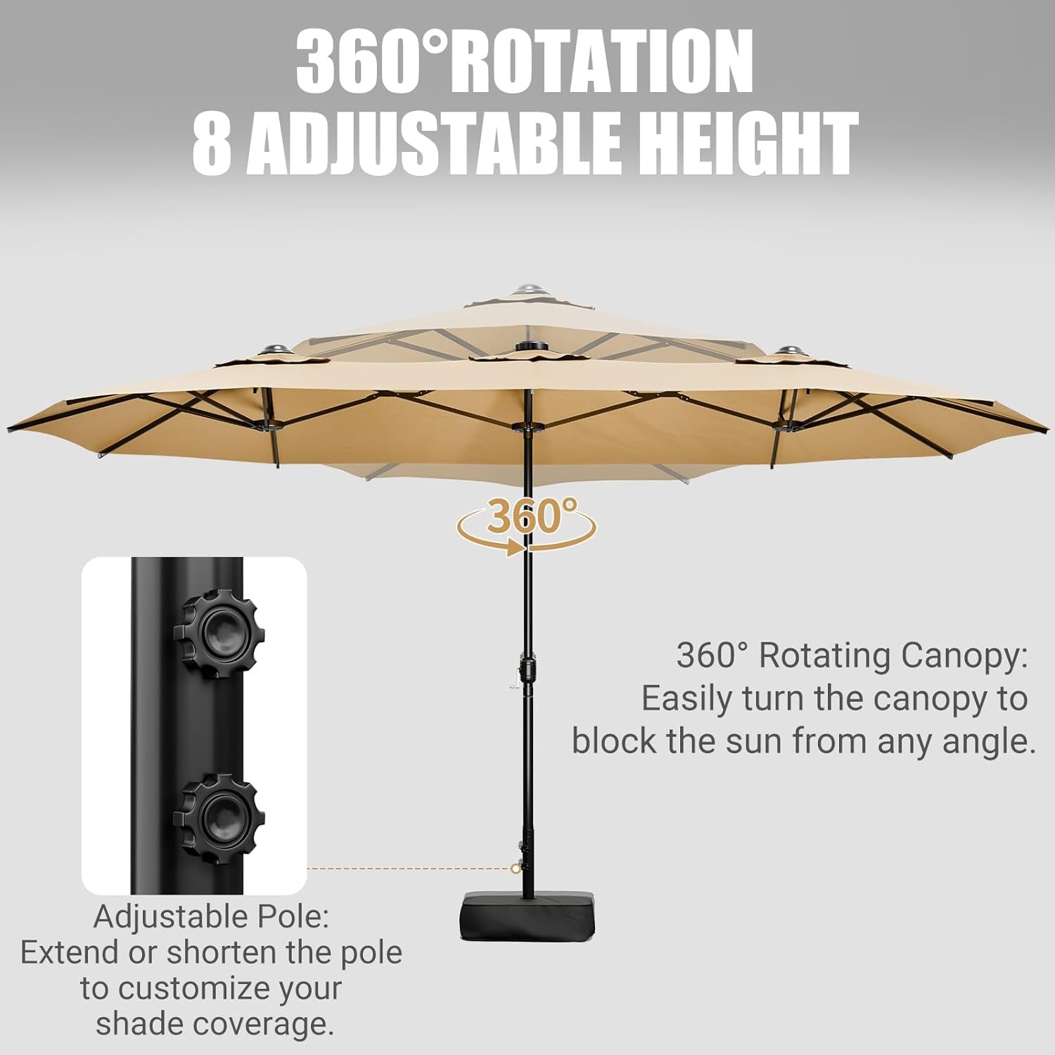 15FT Double-Sided Patio Umbrella with Base Included, Large Outdoor Rectangular Market Umbrella for Backyard, Poolside, Lawn & Garden