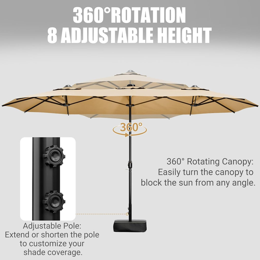 15FT Double-Sided Patio Umbrella with Base Included, Large Outdoor Rectangular Market Umbrella for Backyard, Poolside, Lawn & Garden