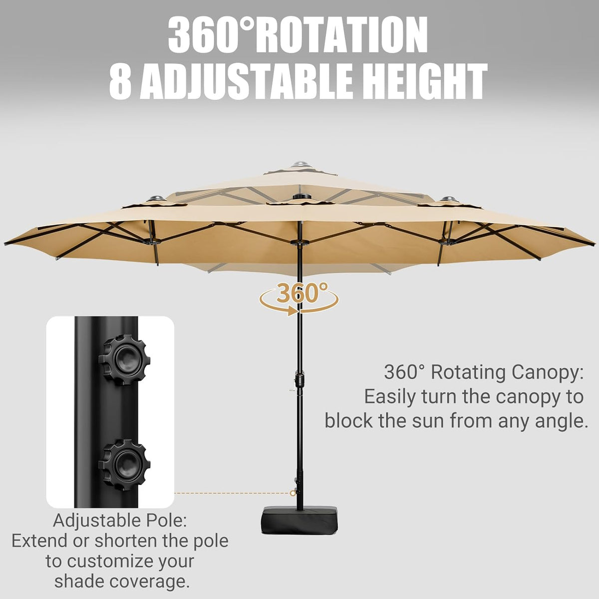 15FT Double-Sided Patio Umbrella with Base Included, Large Outdoor Rectangular Market Umbrella for Backyard, Poolside, Lawn & Garden