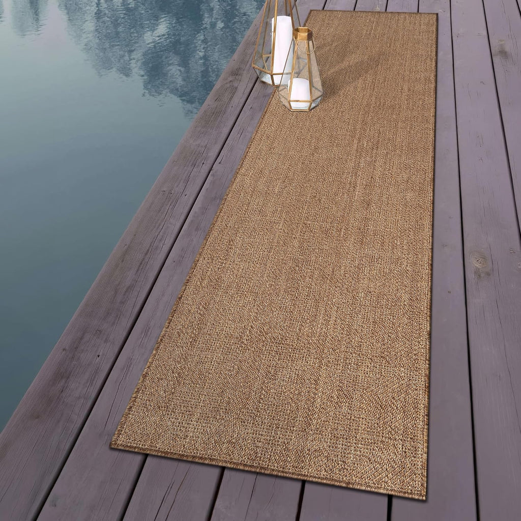Modern Grid Indoor Outdoor Runner Rug Sand/Natural 2'3" X 8'