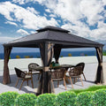 Alexander 14 Ft. D X 9 Ft. H X 12 Ft. W Aluminum Hardtop with Gazebo Galvanized Steel Roof, Nettings & Curtains(Gray)