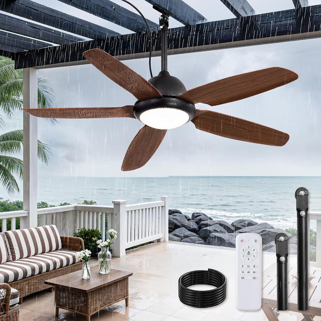 52 Inch Waterproof Outdoor Ceiling Fan with Light for Patio,Brown