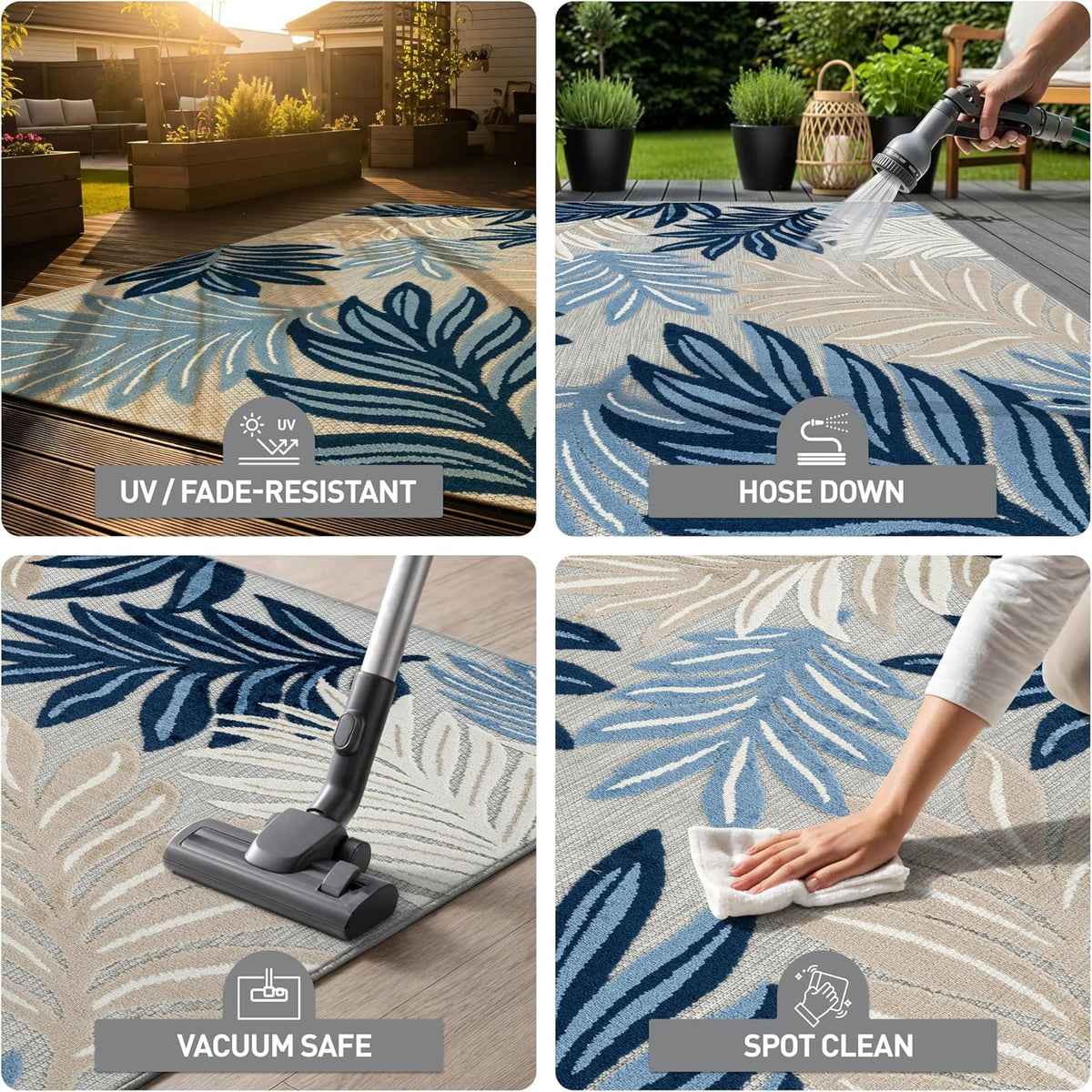 Transitional High-Low Textured Indoor Outdoor Rug Dark Blue 5' X 7'