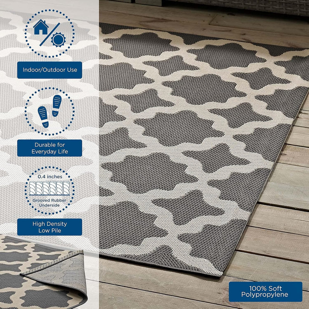 Cerelia Moroccan Trellis 9X12 Indoor and Outdoor Area Rug in Gray and Beige