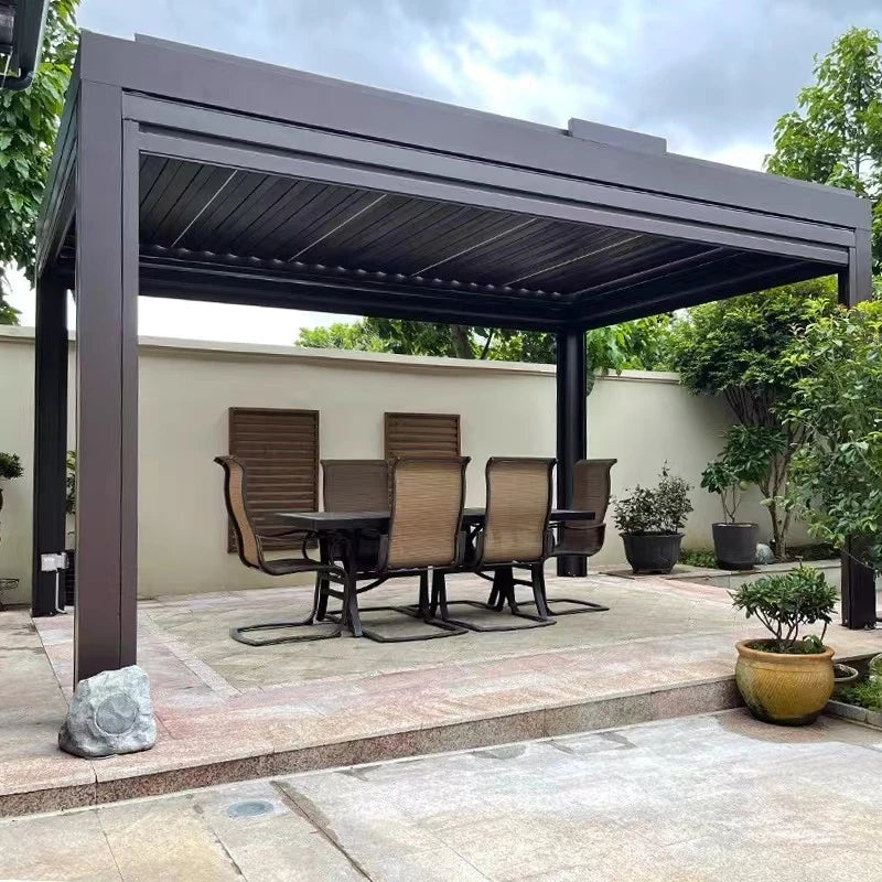 Electric Louvered Gazebo Intelligent Flip Aluminum Alloy Gazebo European Style Metal Gazebo Garden Outdoor Shade Pergola