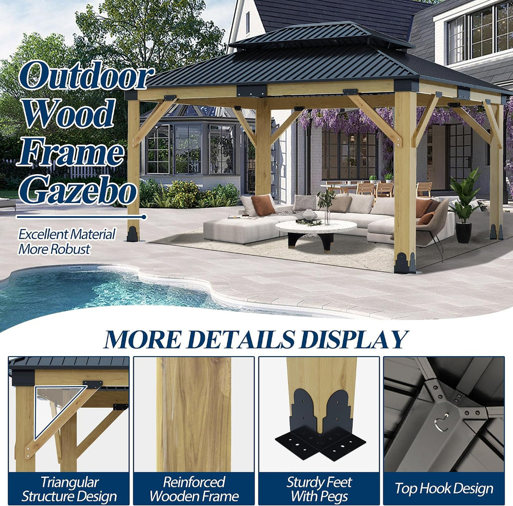 13FT X 15FT Outdoor Wooden Gazebo, Beige