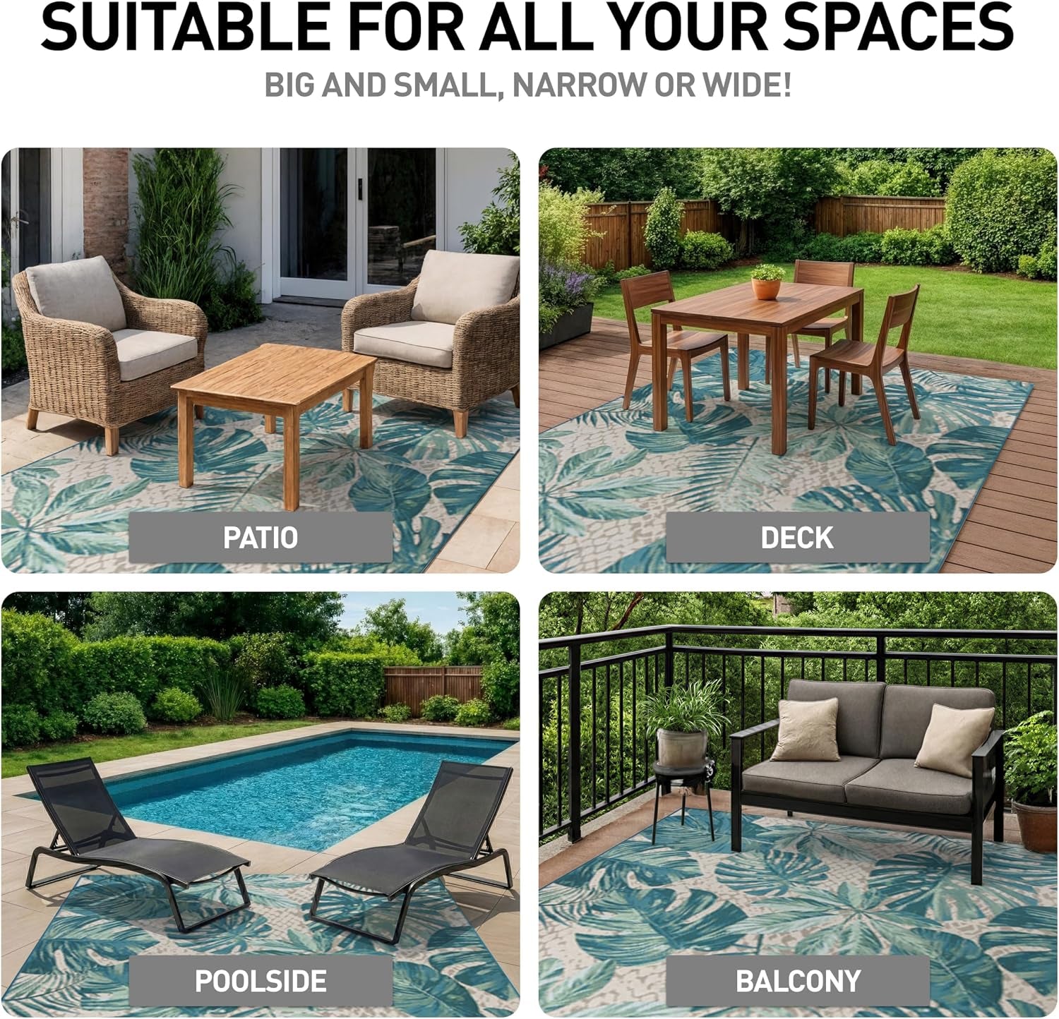Indoor/Outdoor Contemporary Floral Tropical Area Rug Blue 5'3" X 7'