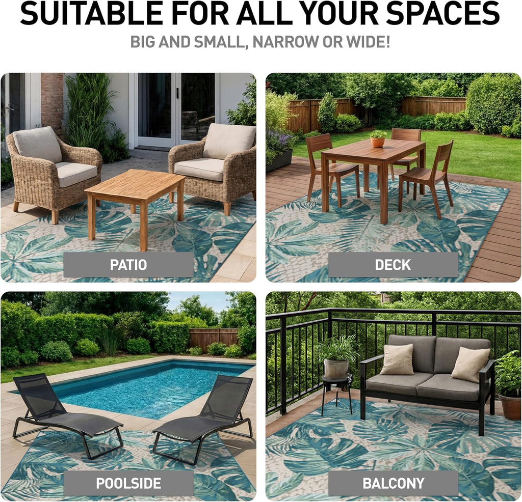 Indoor/Outdoor Contemporary Floral Tropical Area Rug Blue 5'3" X 7'