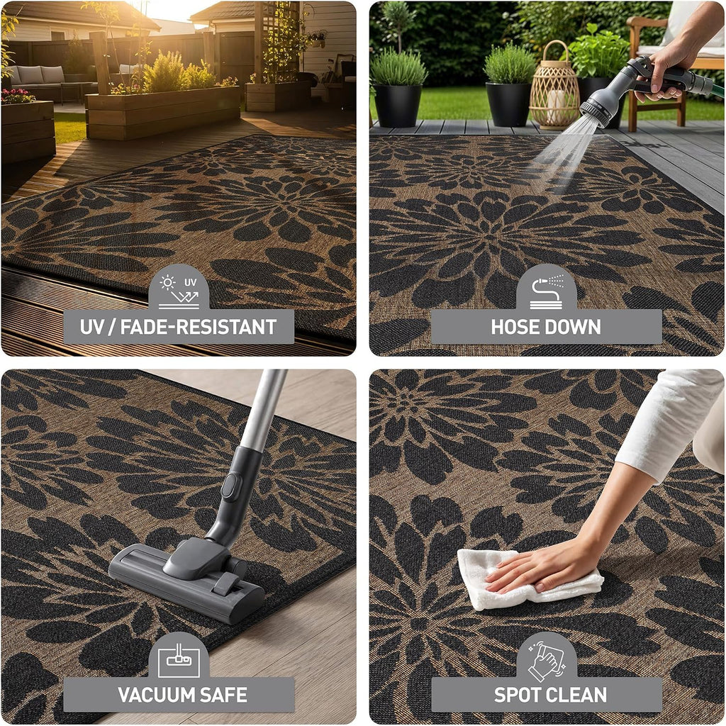 Transitional Indoor Outdoor Runner Rug Dark Gray/Natural 2'3" X 6'