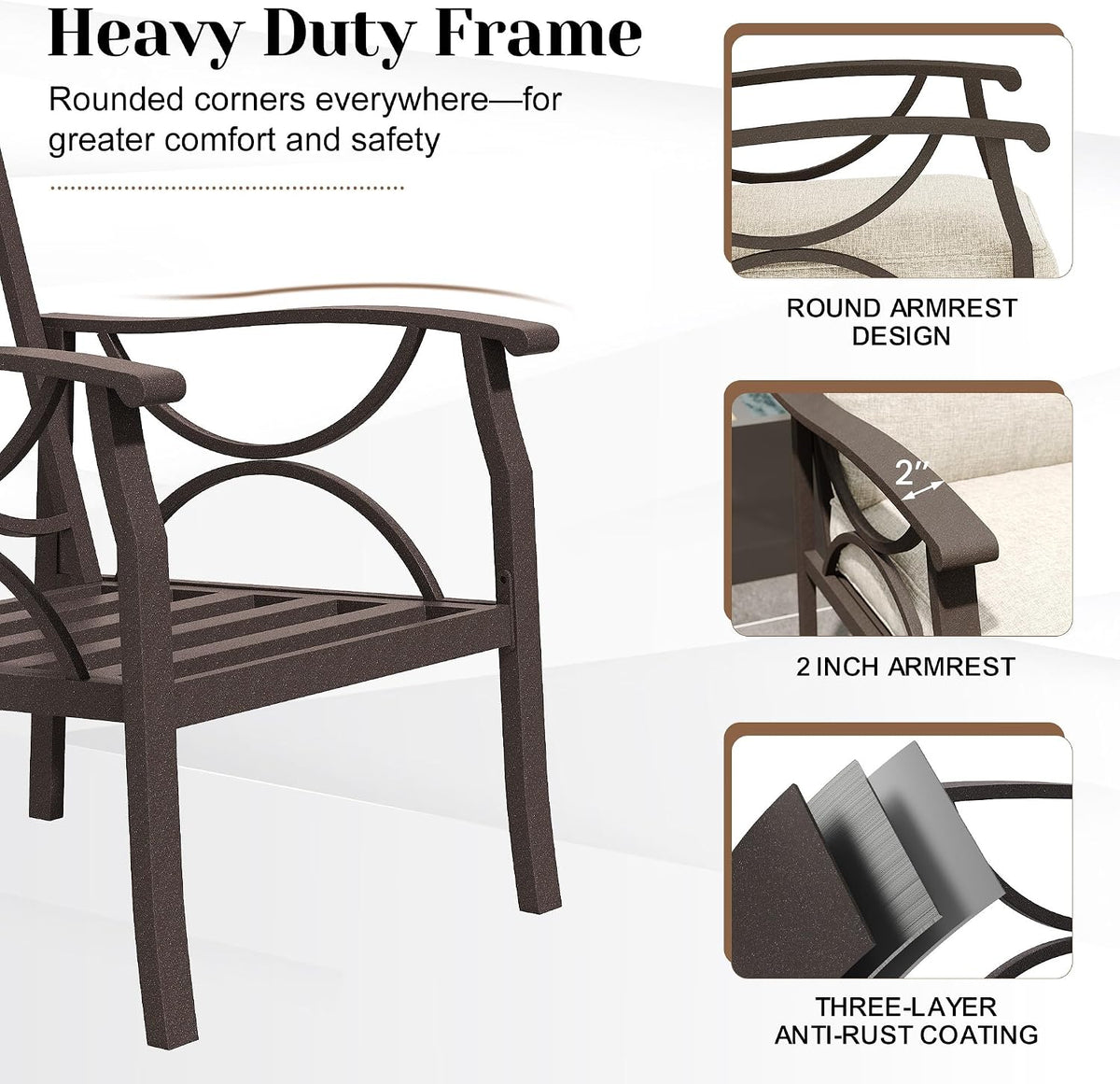 7-Pieces Outdoor Patio Furniture Set, Outdoor Metal Sectional Furniture with Cushions, Outdoor Conversation Seating Set with Coffee Table for Backyard,Garden, Balcony, Deck, Backyard, Khaki