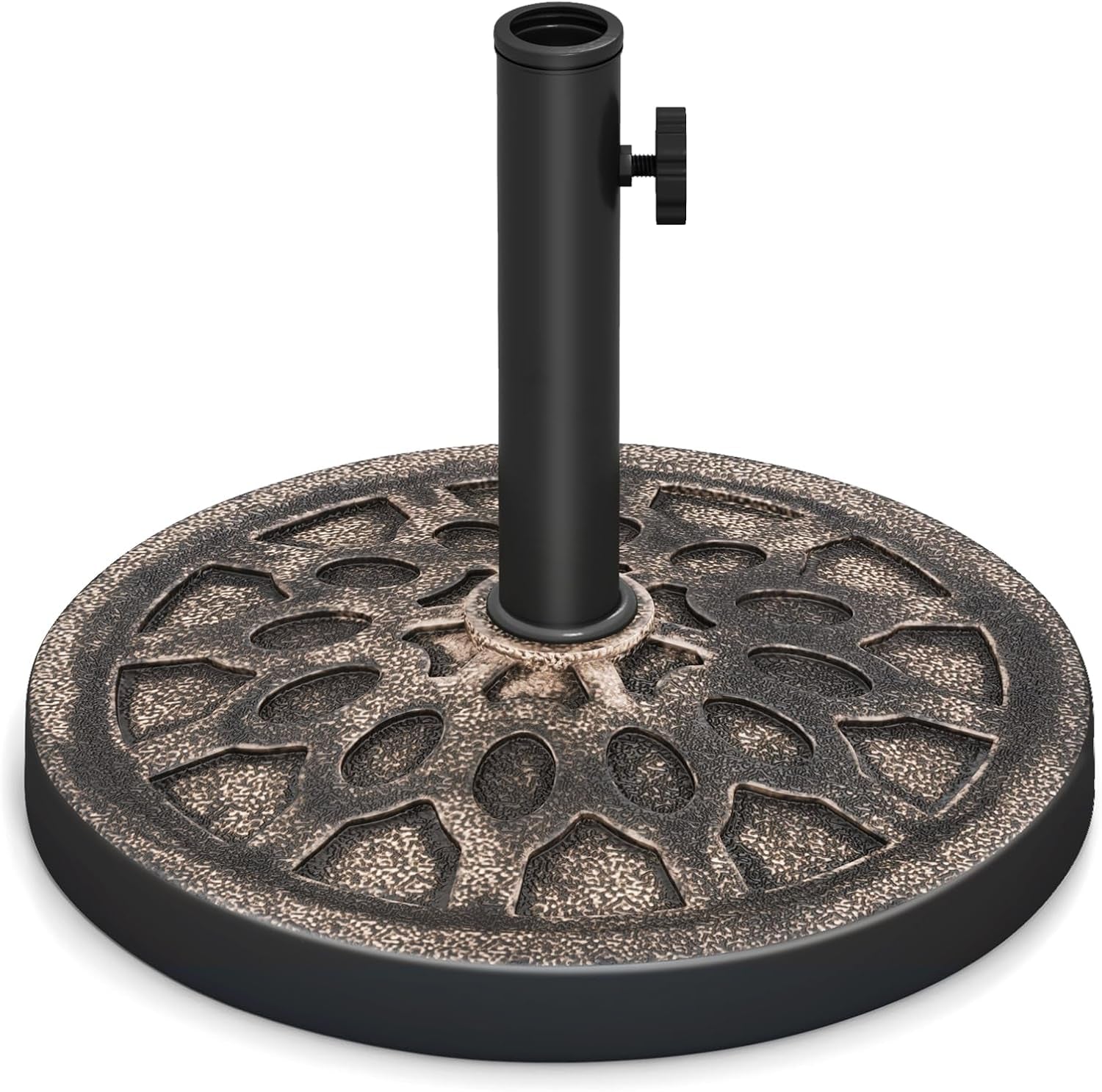 30 Lbs Heavy Duty Umbrella Base, round Parasol Holder with Adjustable Knob for Φ1.5-Φ1.9 Pole, Resin Umbrella Stand with Decorative Pattern, Easy Setup