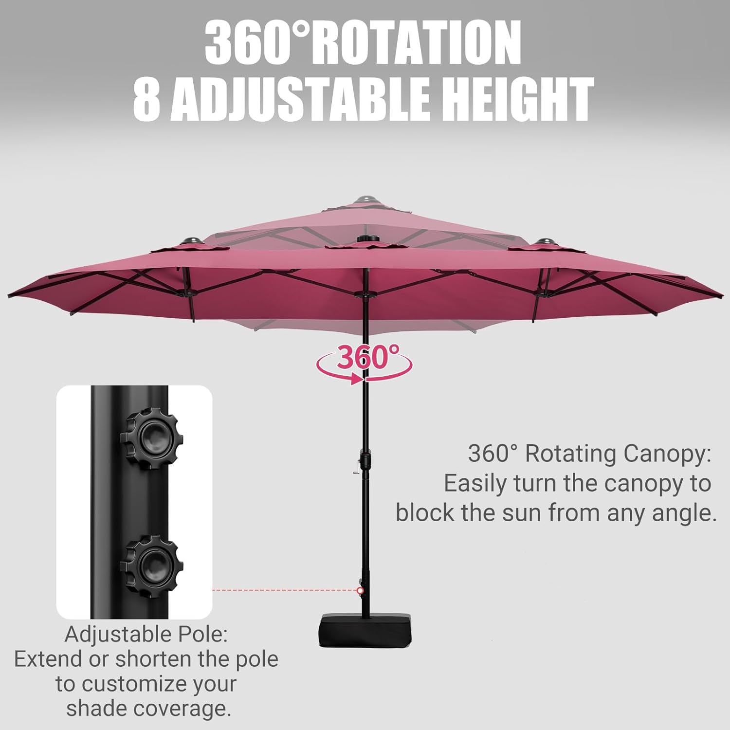 15FT Double-Sided Patio Umbrella with Base Included, Large Outdoor Rectangular Market Umbrella for Backyard, Poolside, Lawn & Garden