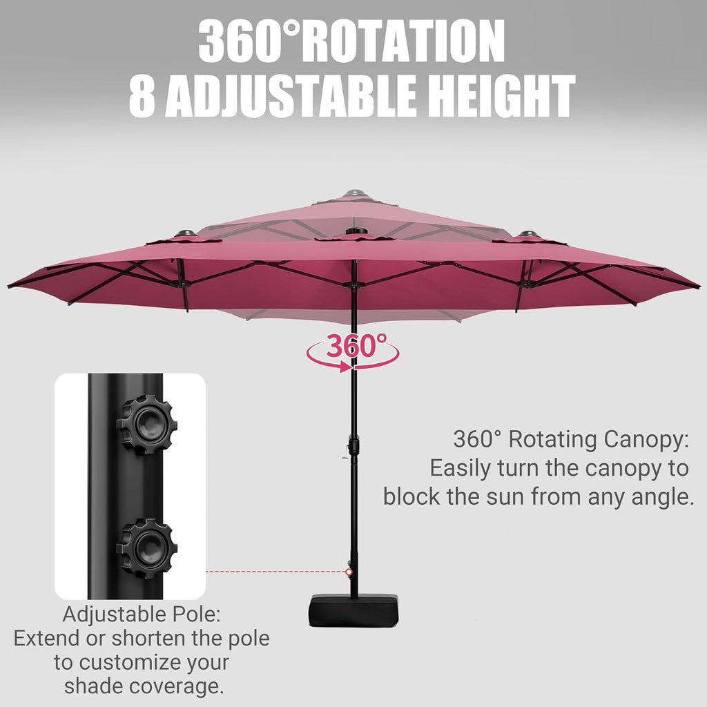 15FT Double-Sided Patio Umbrella with Base Included, Large Outdoor Rectangular Market Umbrella for Backyard, Poolside, Lawn & Garden
