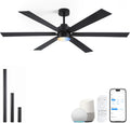66 Inch Outdoor Smart Ceiling Fan with Light, Works with Alexa, App & Remote Control, Black Modern Style with 6 Blades, High CFM Quiet DC Motor, Damp Rated for Covered Patio & Large Indoor Living Room