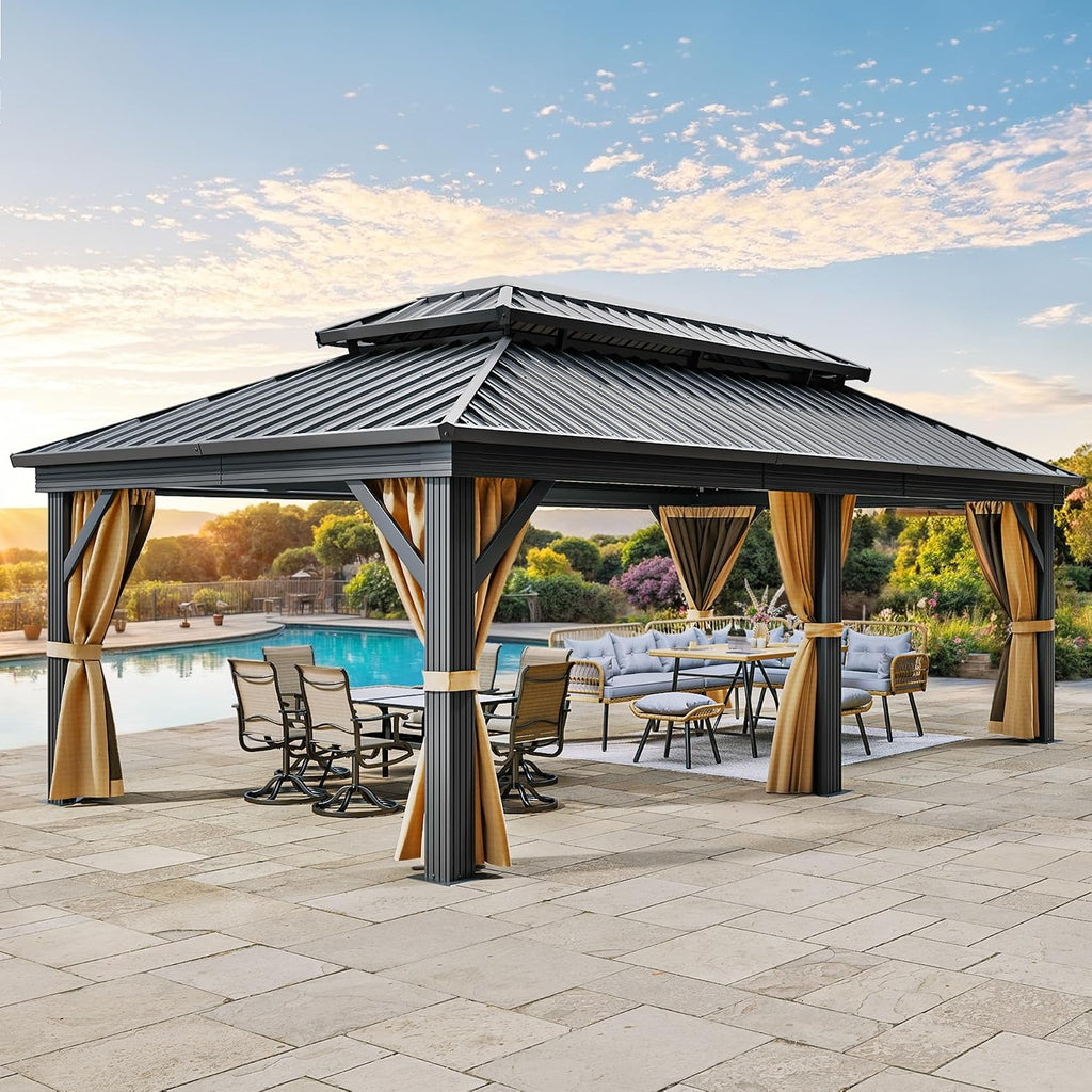12X18FT Meatl Hardtop Gazebo Metal Double Roof