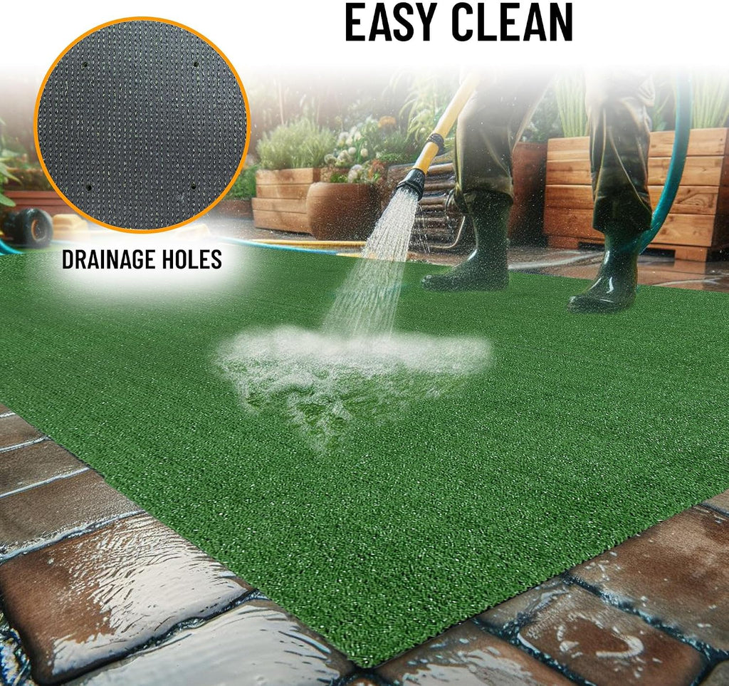 Artificial Grass Outdoor Rug for All-Weather Use, UV Fade Resistant Faux Turf with Drainage Holes, 7'10" X 9'10"