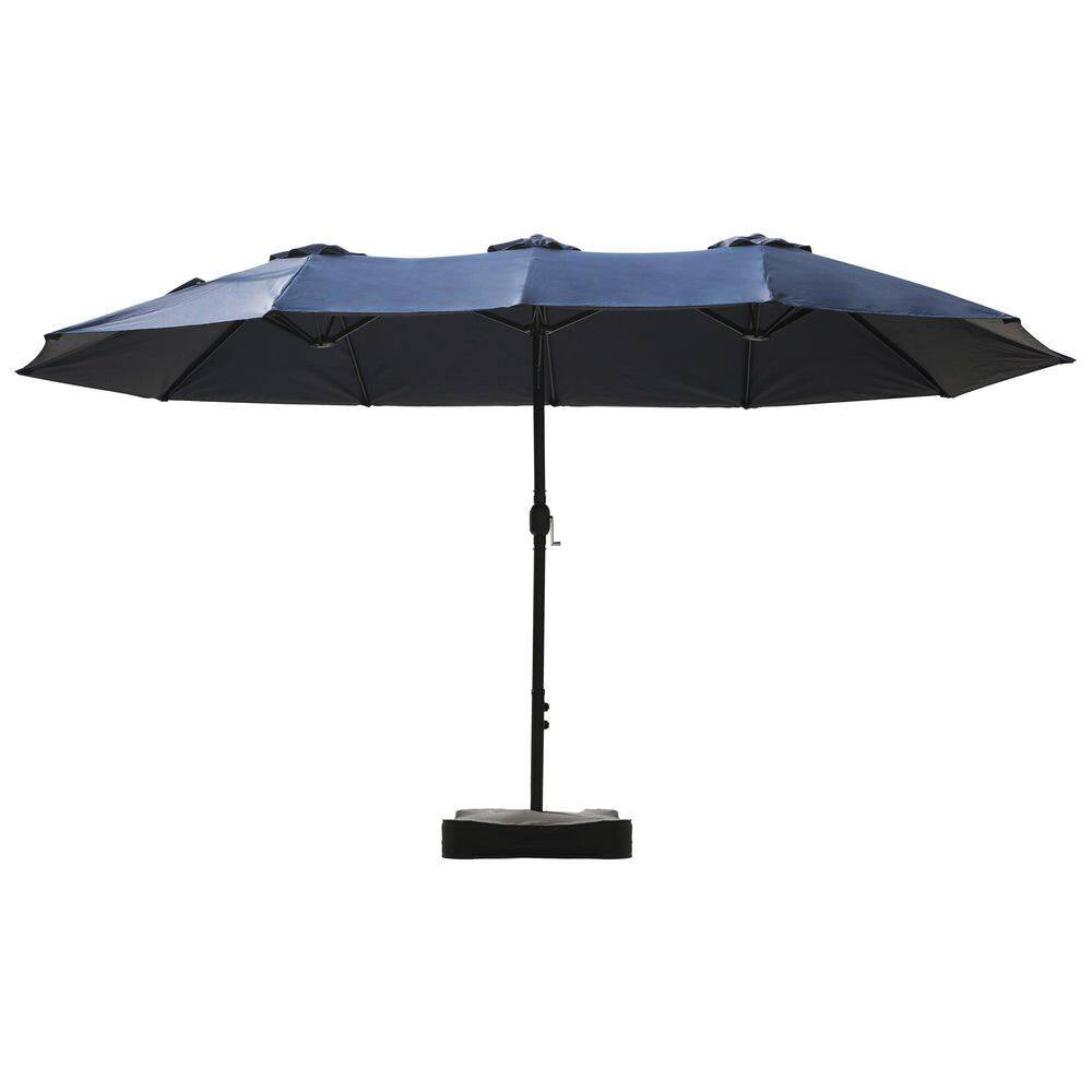 15 Ft. Market Patio Umbrella with Crank, UPF50+ Polyester Canopy and Weighted Base in Navy Blue