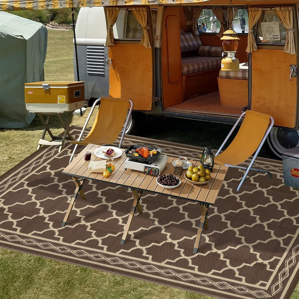 10X14 Outdoor Rug Waterproof Reversible Patio Rug Brown/Coffee
