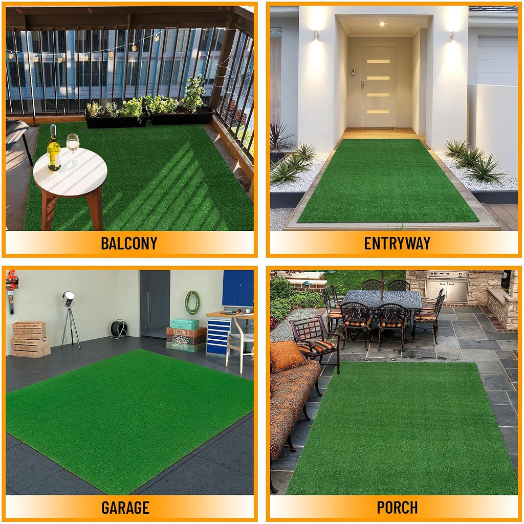 Artificial Grass Outdoor Rug for All-Weather Use, UV Fade Resistant Faux Turf with Drainage Holes, 7'10" X 9'10"