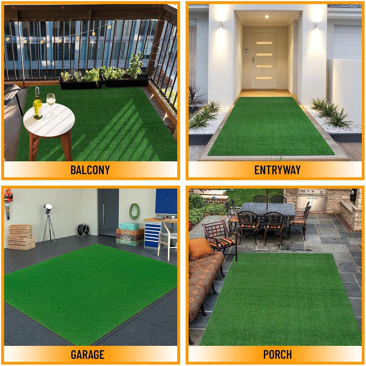 Artificial Grass Outdoor Rug for All-Weather Use, UV Fade Resistant Faux Turf with Drainage Holes, 7'10" X 9'10"