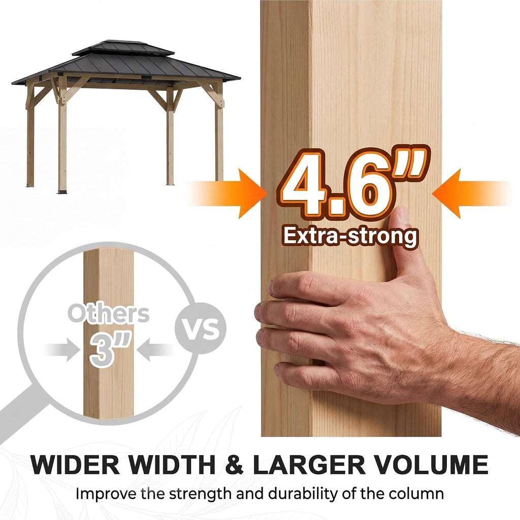 10' X 12' Outdoor Wood Gazebo,Metal Hardtop Gazebo Color DIY