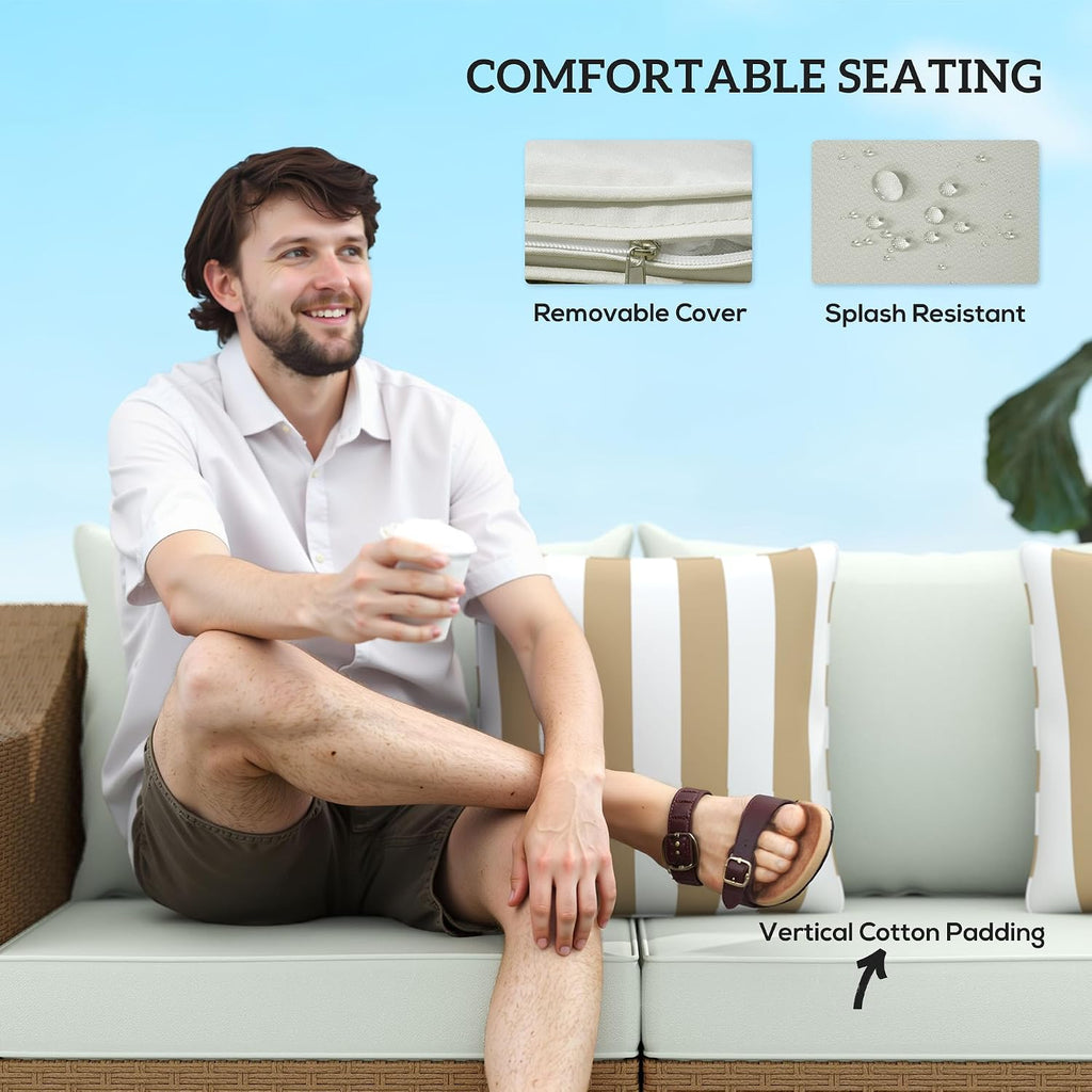 3 Seater Patio Sofa Outdoor Couch Cushions 2 Pillows Light Gray