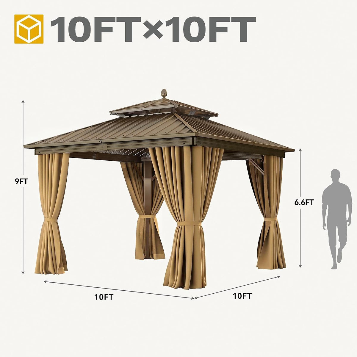 10X10Ft Aluminum Gazebo Hardtop Double Roof Canopy Outdoor Gazebo
