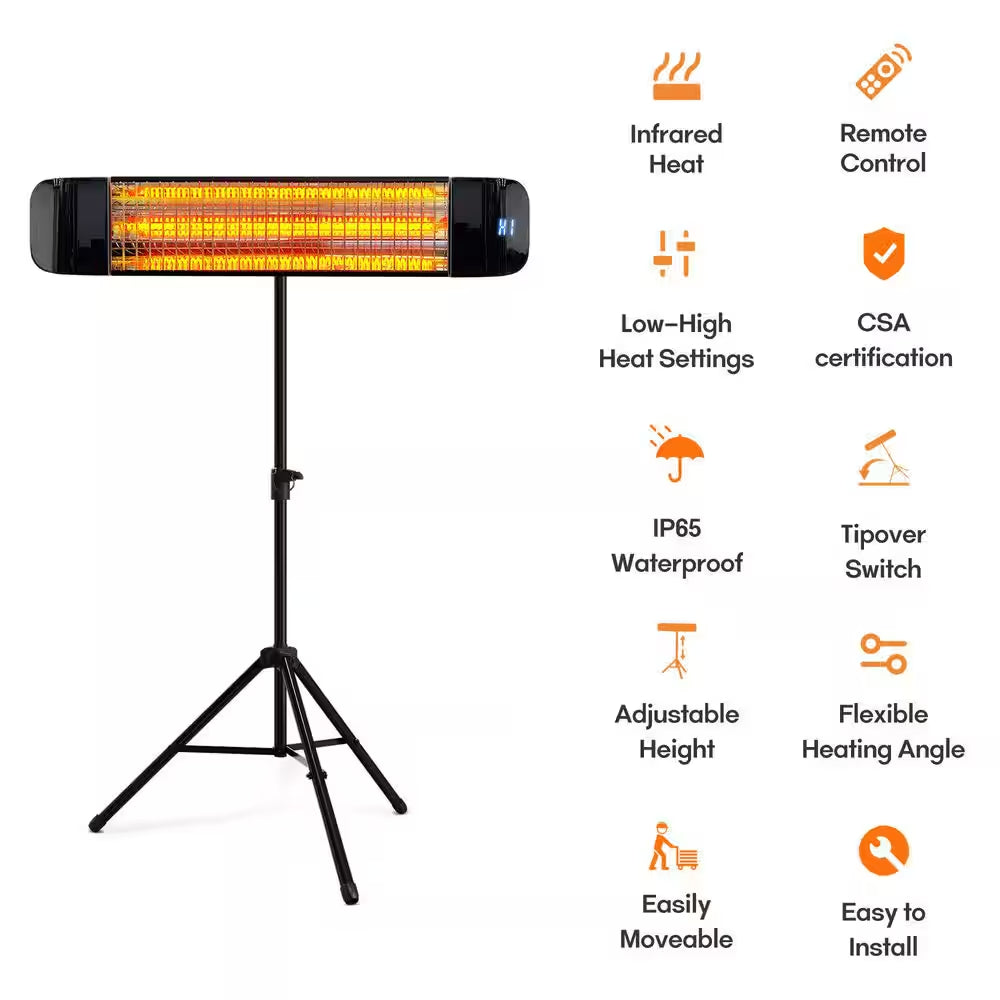 Electric Outdoor Heater, Wall/Ceiling/Tripod Infrared Patio Heater Warmer for Outdoor Indoor Use, 1500W, CSA Certificate