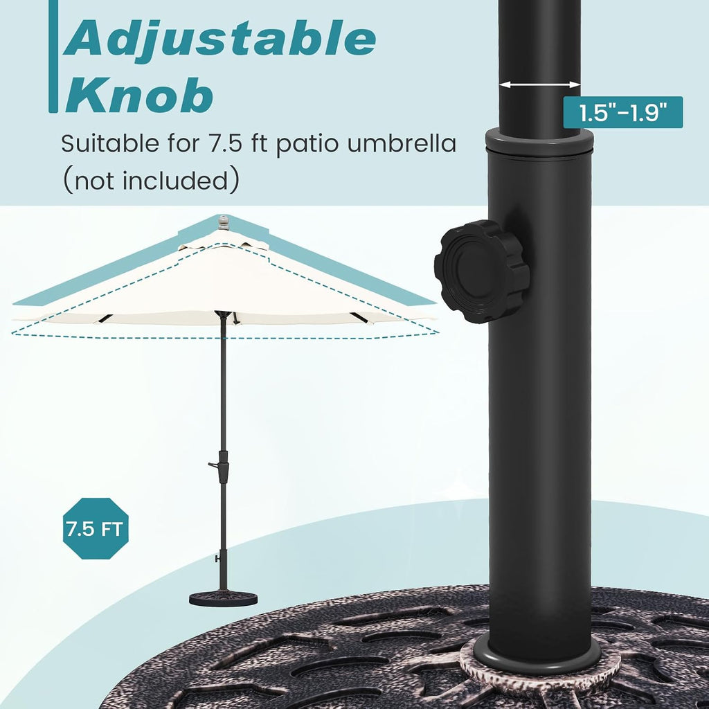 30 Lbs Heavy Duty Umbrella Base, round Parasol Holder with Adjustable Knob for Φ1.5-Φ1.9 Pole, Resin Umbrella Stand with Decorative Pattern, Easy Setup