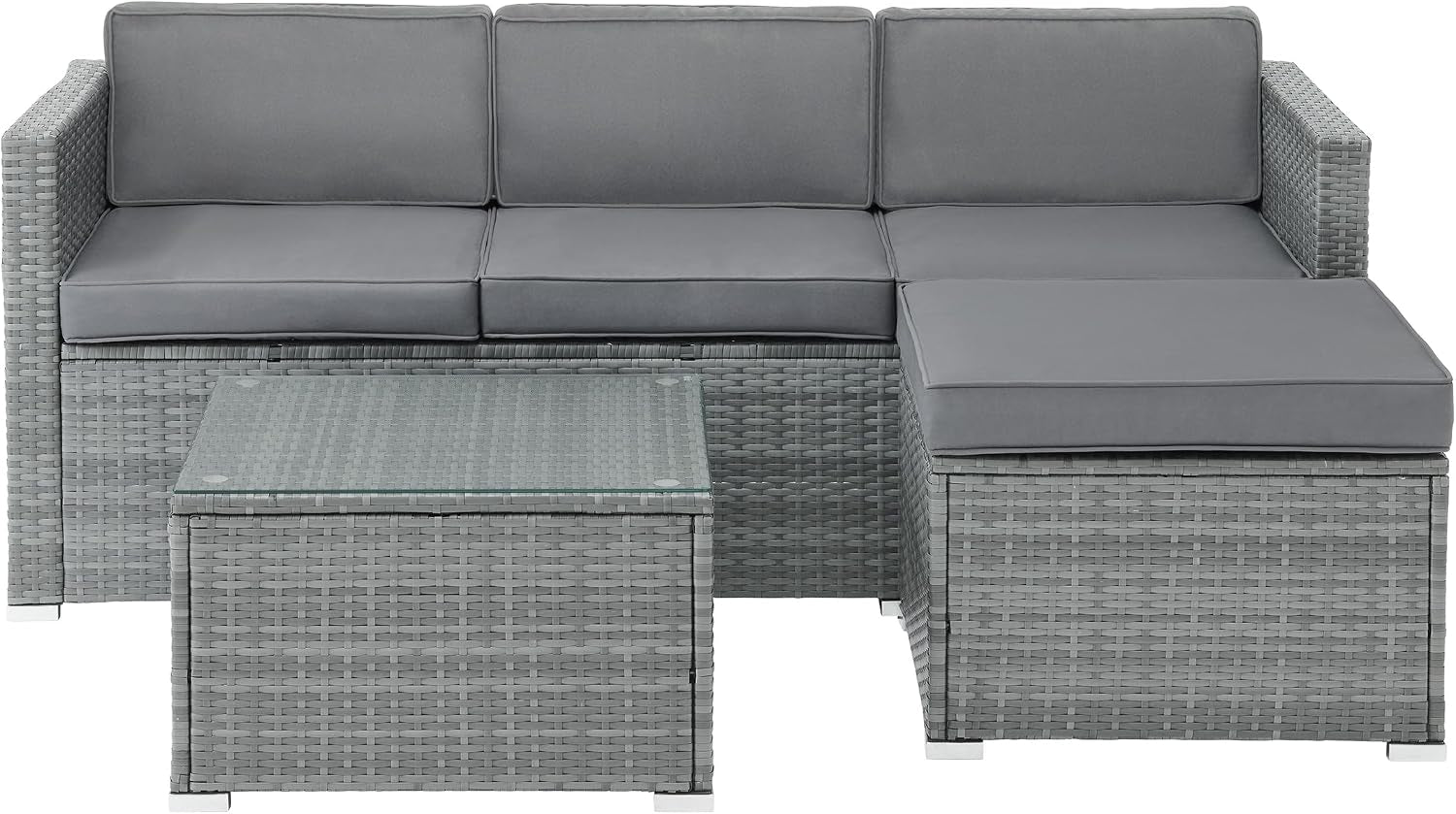 Patio Furniture Set - 3-Piece Rattan Outdoor Sectional, Ottoman, and Table Combo - Deck, Pool, Sunroom, or Backyard Furniture by  (Gray)