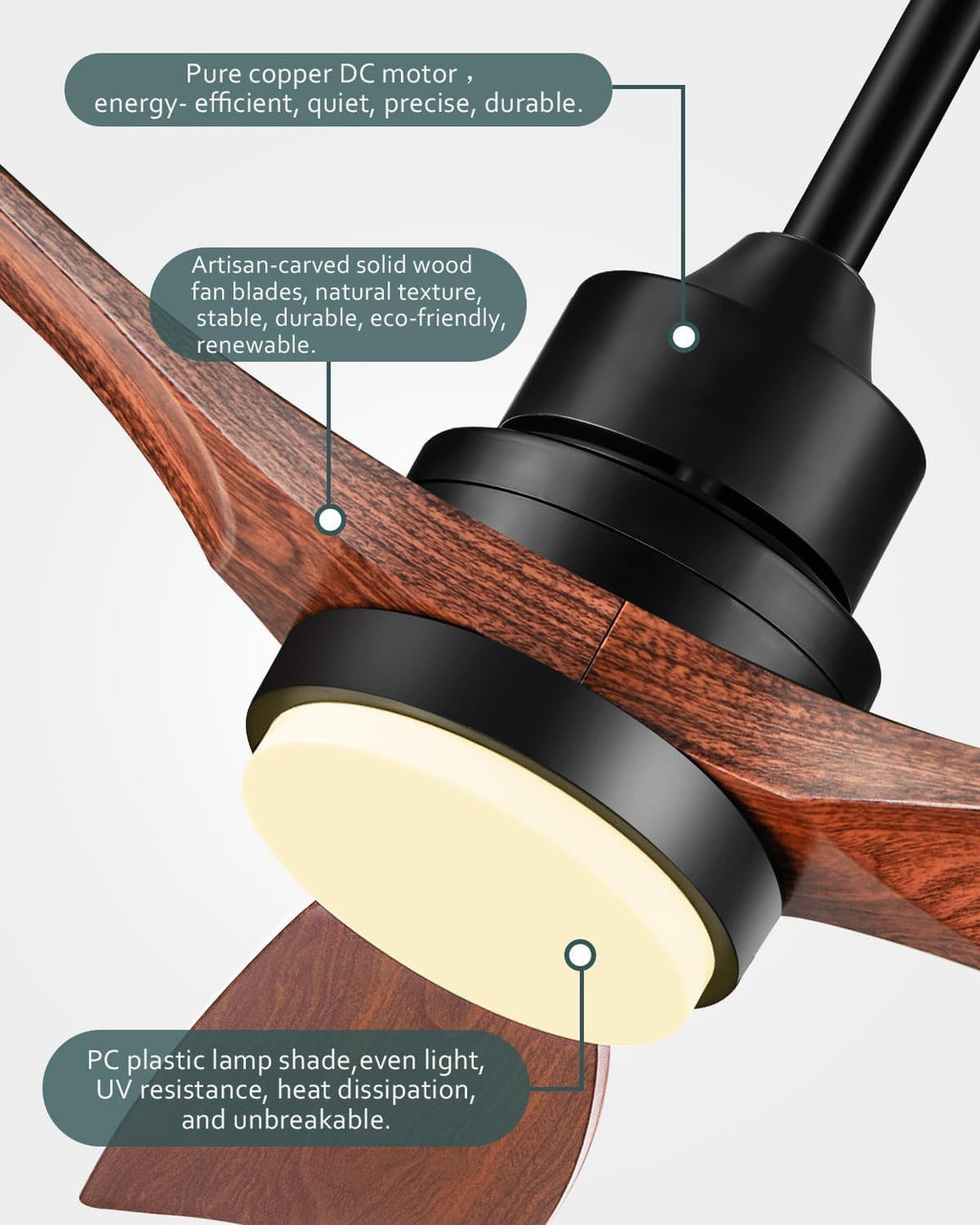 52" Smart Ceiling Fan with Light Alexa/App/Remote Control 3 Blade Walnut