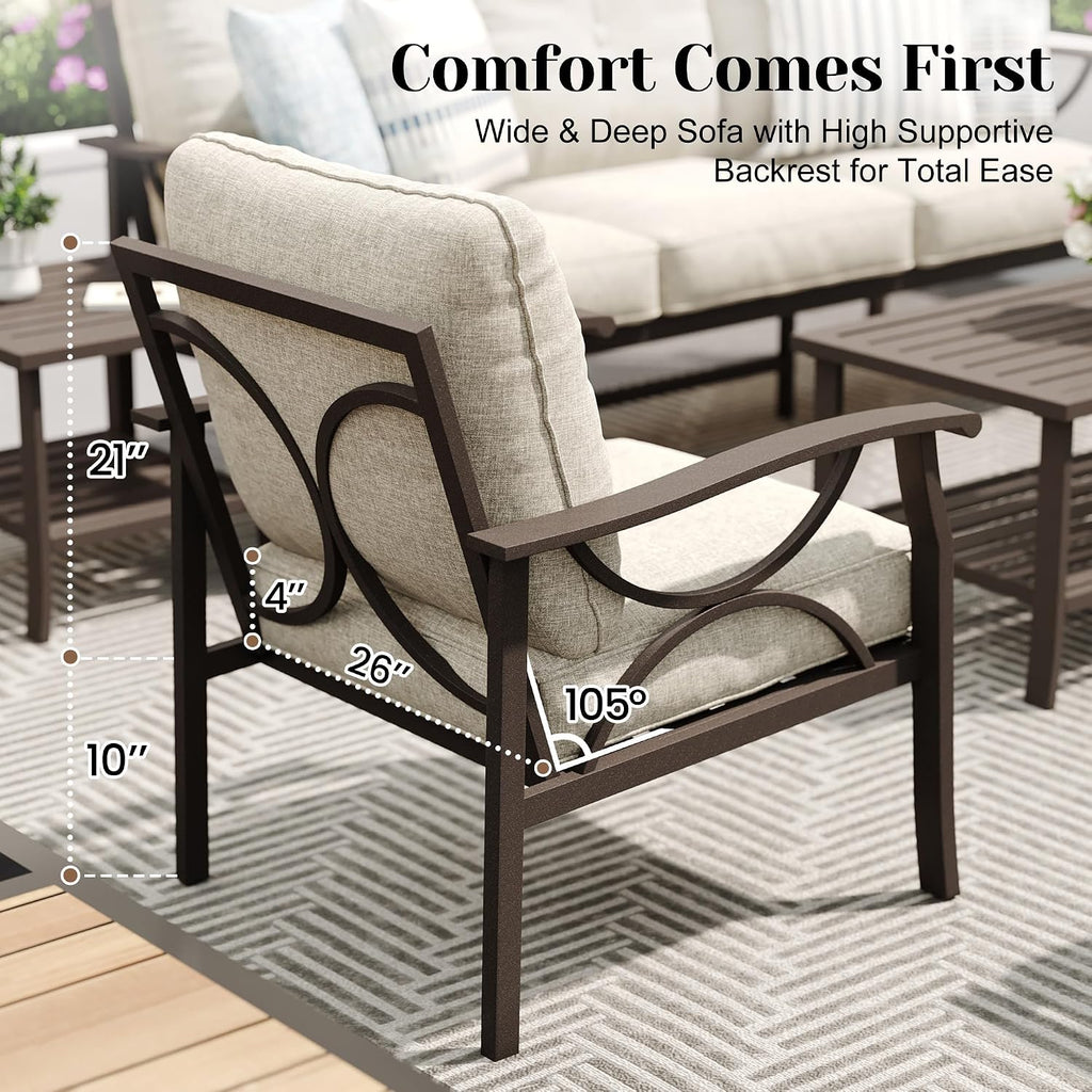7-Pieces Outdoor Patio Furniture Set, Outdoor Metal Sectional Furniture with Cushions, Outdoor Conversation Seating Set with Coffee Table for Backyard,Garden, Balcony, Deck, Backyard, Khaki