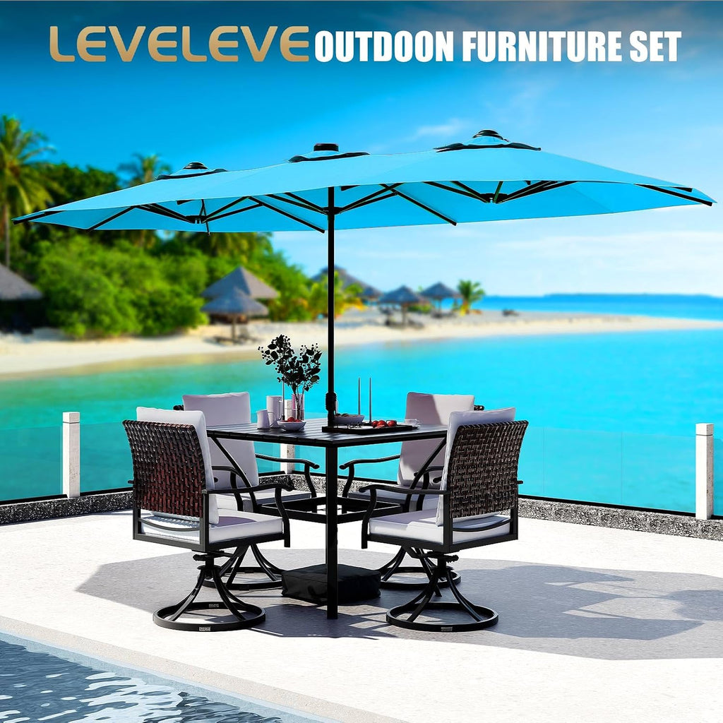 15FT Double-Sided Patio Umbrella with Base Included, Large Outdoor Rectangular Market Umbrella for Backyard, Poolside, Lawn & Garden