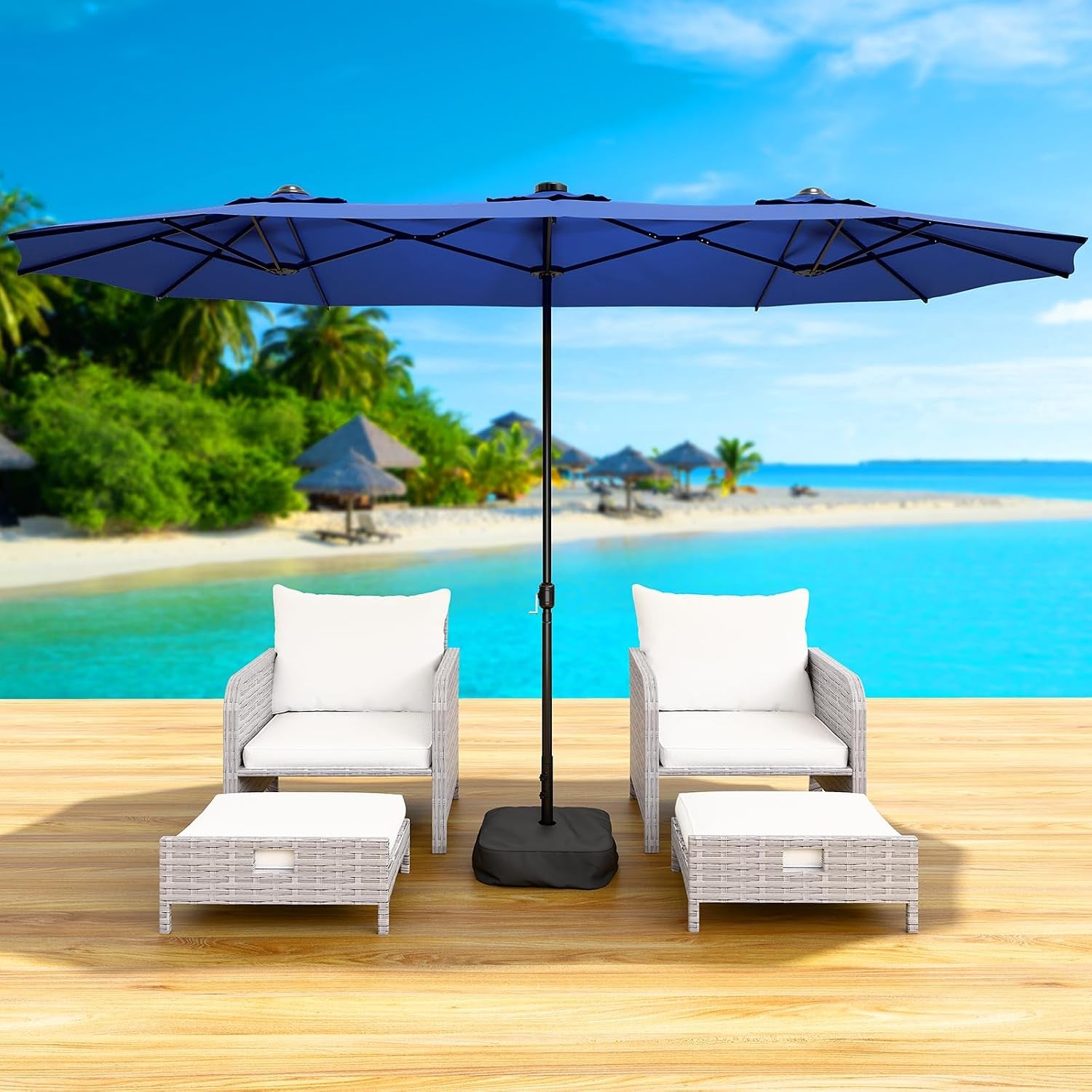 15FT Double-Sided Patio Umbrella with Base Included, Large Outdoor Rectangular Market Umbrella for Backyard, Poolside, Lawn & Garden