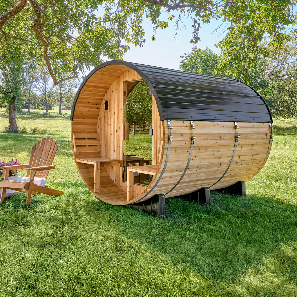 Paxton Outdoor Barrel Sauna with Porch - 4-6 Person