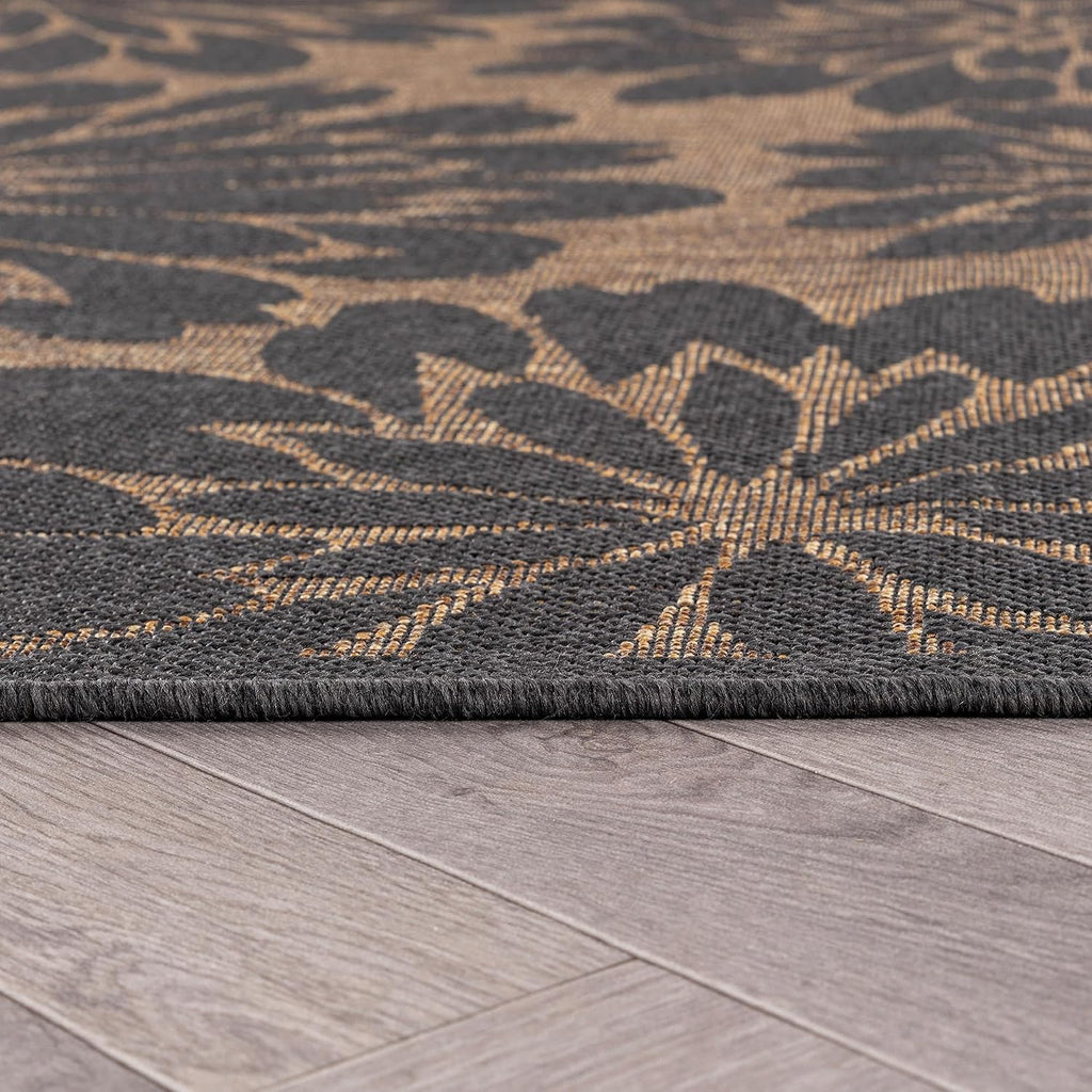 Transitional Indoor Outdoor Runner Rug Dark Gray/Natural 2'3" X 6'