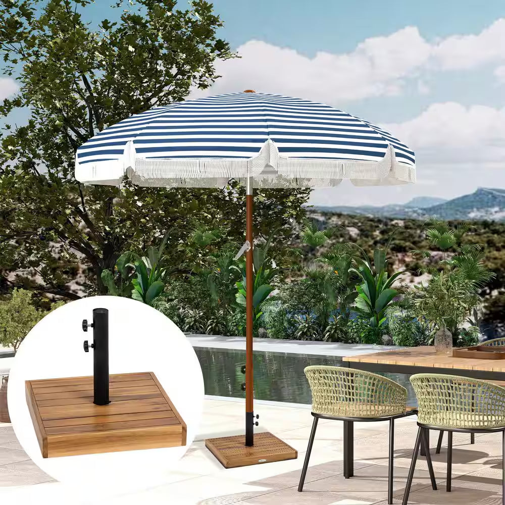 Wood Square Patio Umbrella Base, 42 Lbs. Concrete Heavy Duty Umbrella Base with Holder for 1.25 In. /1.5 In. Poles, Teak