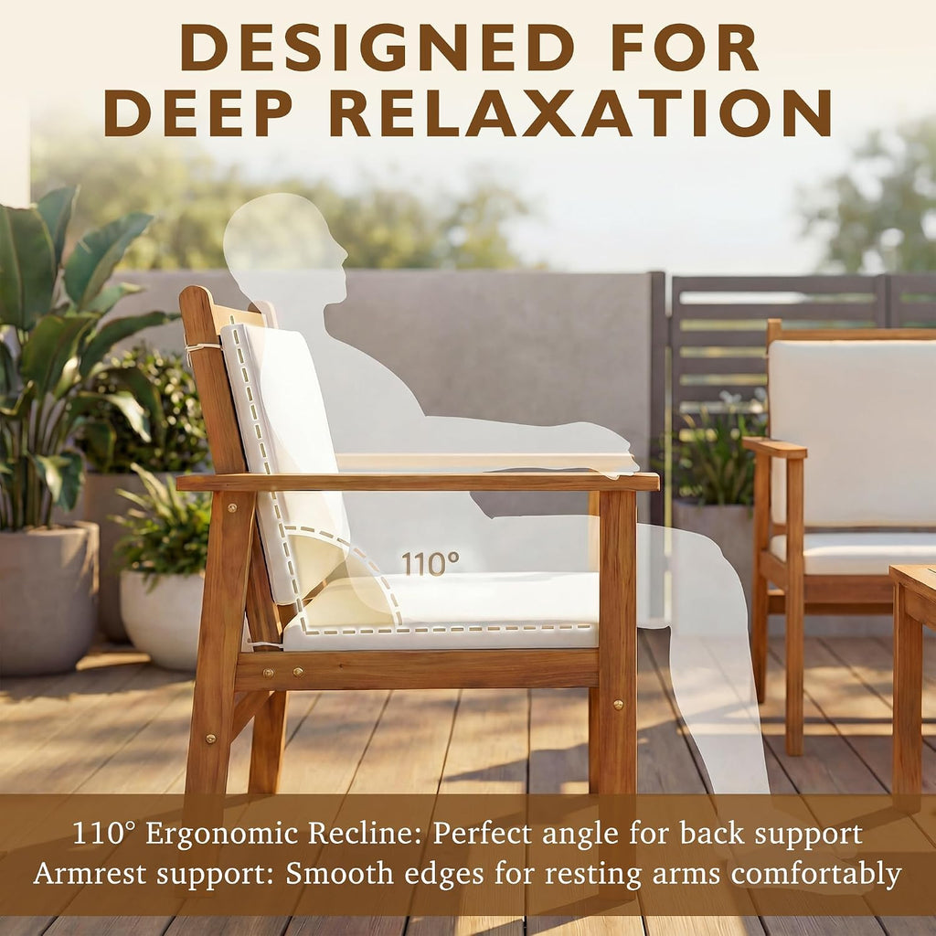 4 Piece Patio Furniture Set Acacia Wood Backyard Furniture (Natural)