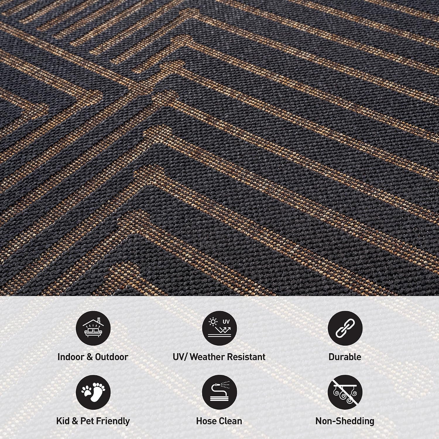 Modern Lines Indoor Outdoor Rug Dark Gray/Natural 6'6" X 9'