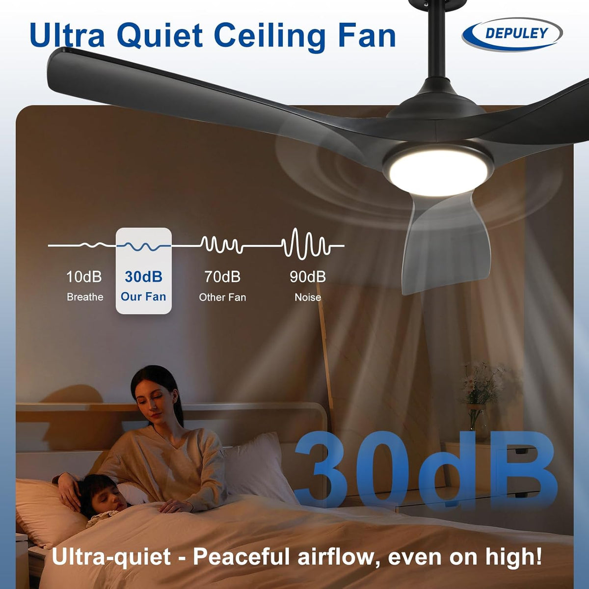 52-Inch Ceiling Fan with Light: Black 3 Blade Outdoor Fans for Patios - Dimmable Indoor Fan with Remote Control Fandelier for Living Room Bedroom Porch Quiet Motor Reversible 6 Speed Timer
