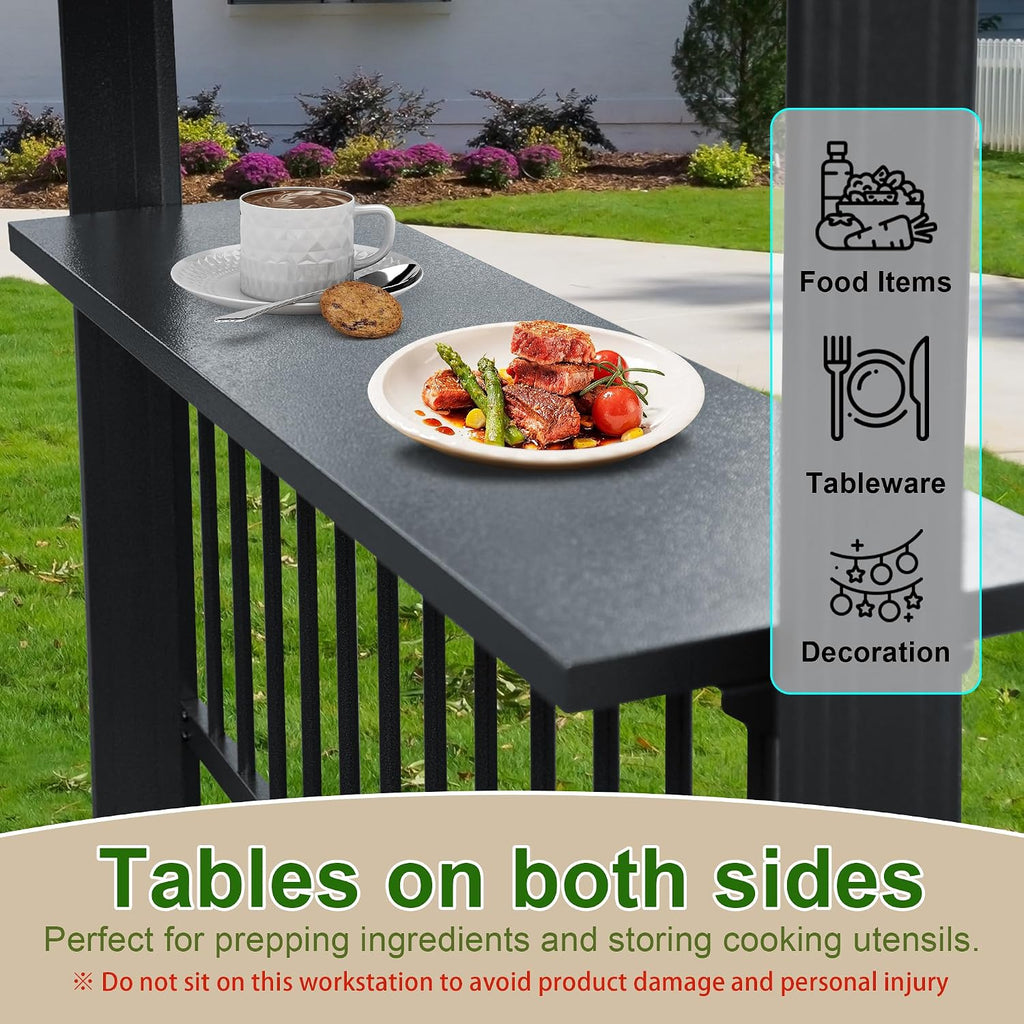 Domi 6.5X12Ft Hardtop Grill Gazebo, Outdoor BBQ Gazebo with 2 Side Shelves
