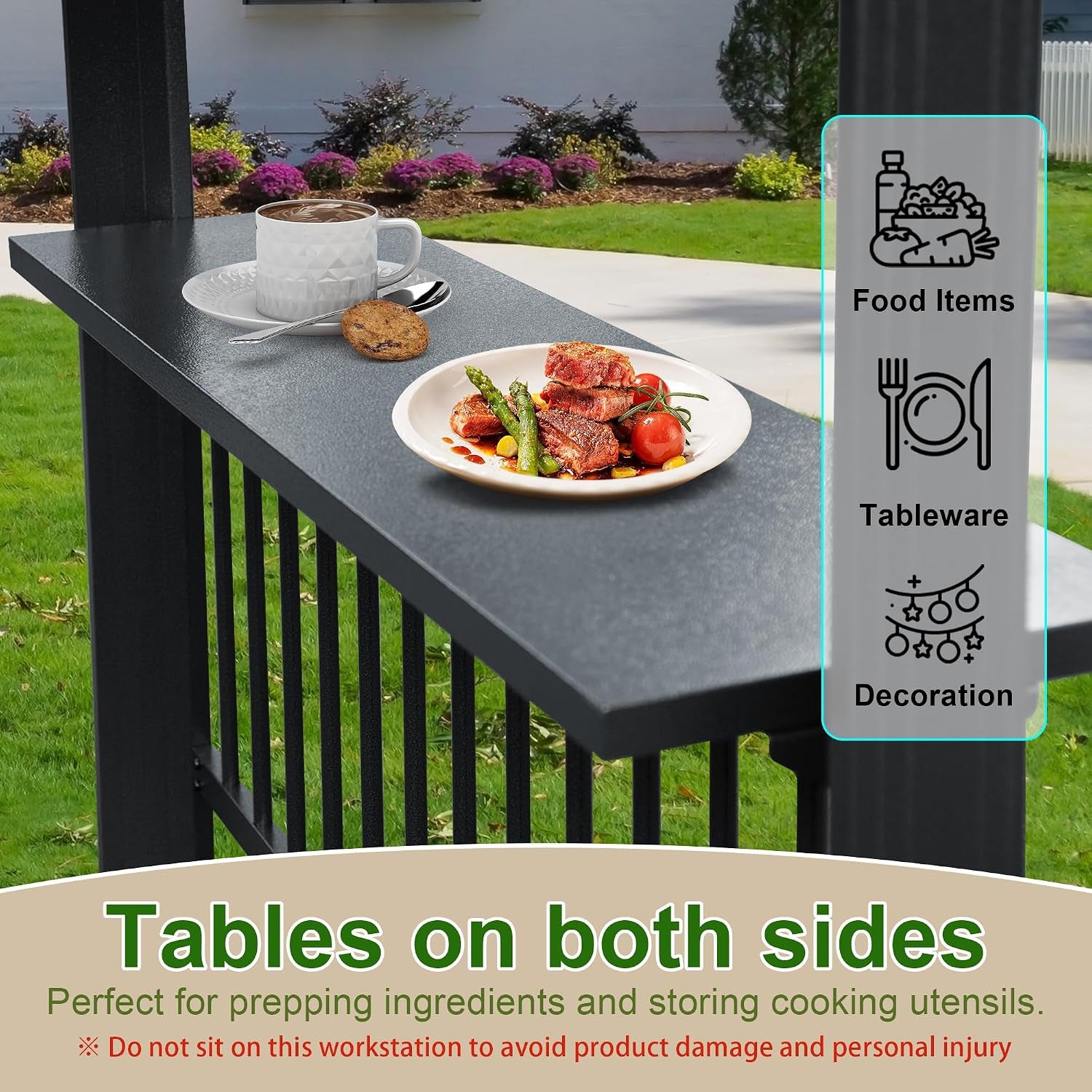 Domi 6.5X12Ft Hardtop Grill Gazebo, Outdoor BBQ Gazebo with 2 Side Shelves