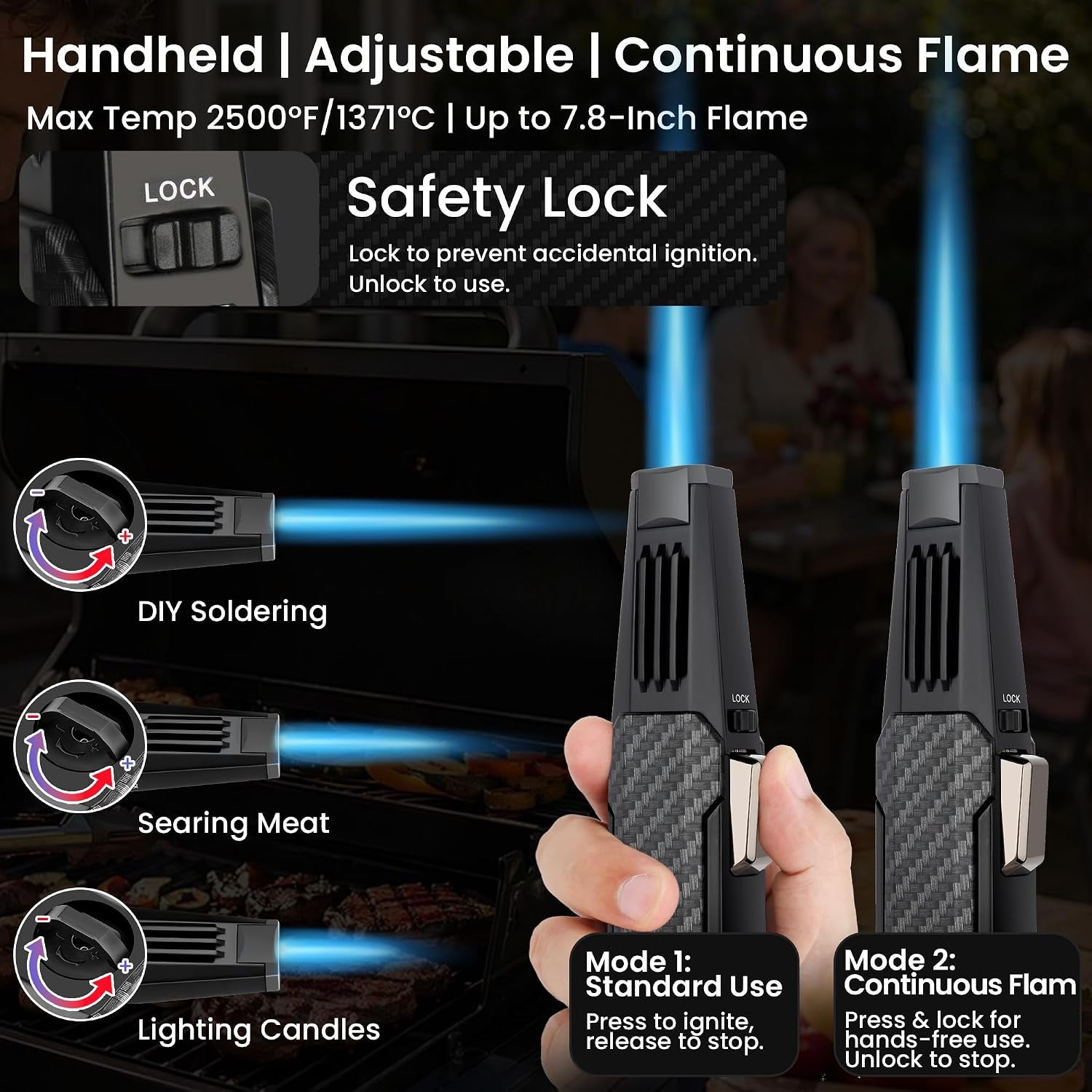 Butane Torch Lighter, Refillable Windproof Jet Flame, BBQ, Camp & Cooking