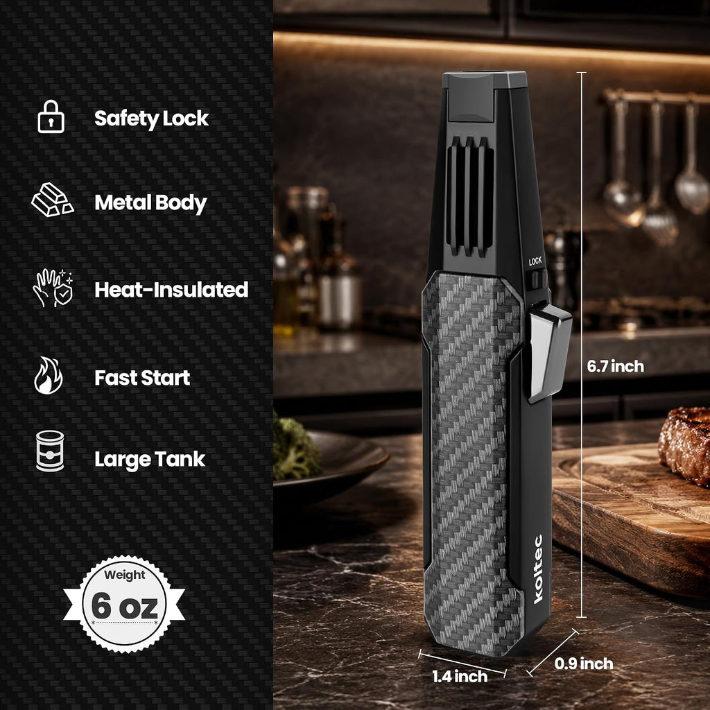 Butane Torch Lighter, Refillable Windproof Jet Flame, BBQ, Camp & Cooking