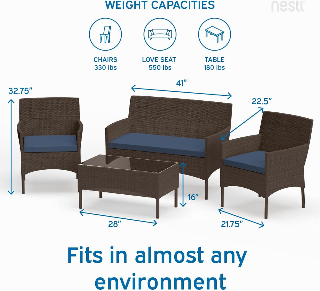 Outdoor Patio Furniture Sofas, Standard, Brown Base/Navy Blue Cushions