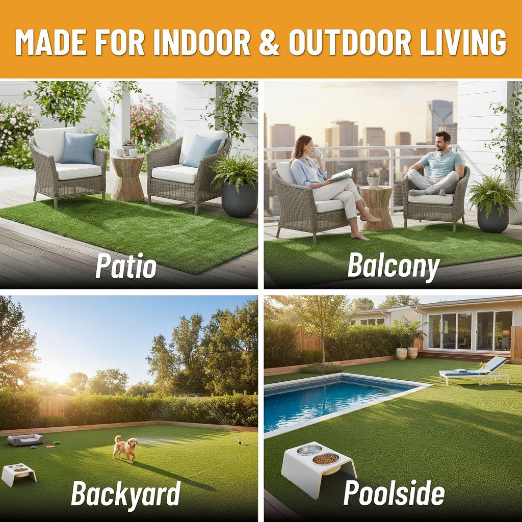 Artificial Grass Outdoor Rug for All-Weather Use, Realistic Faux Turf with Drainage Holes, 6'6" X 10'