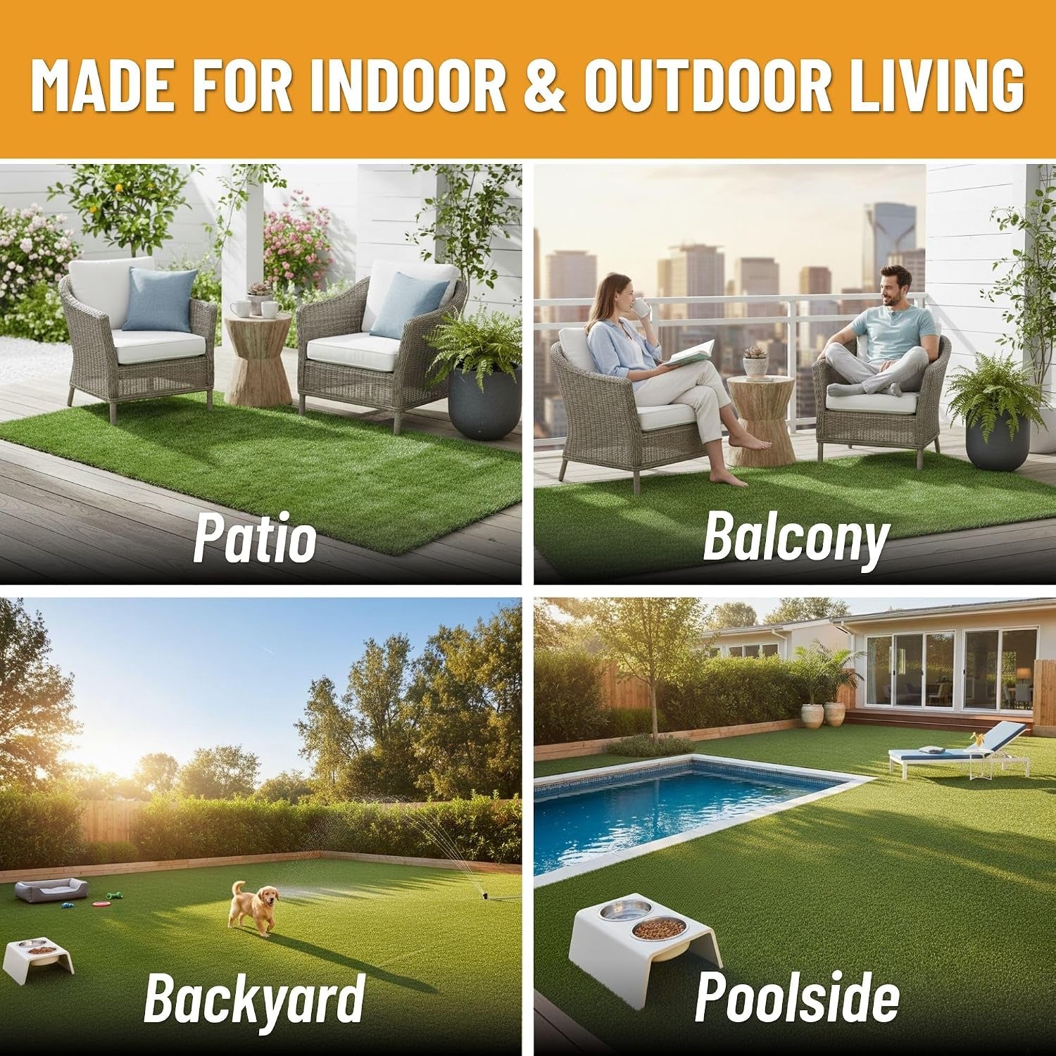 Artificial Grass Outdoor Rug for All-Weather Use, Realistic Faux Turf with Drainage Holes, 6'6" X 10'