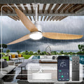 Outdoor Ceiling Fans with Lights: 52-Inch outside Waterproof Plug-In Ceiling Fan with Light and Remote Control - 3-Blade Hanging Gazebo Outdoor Fans for Patios 6 Speeds Reversible - Wood